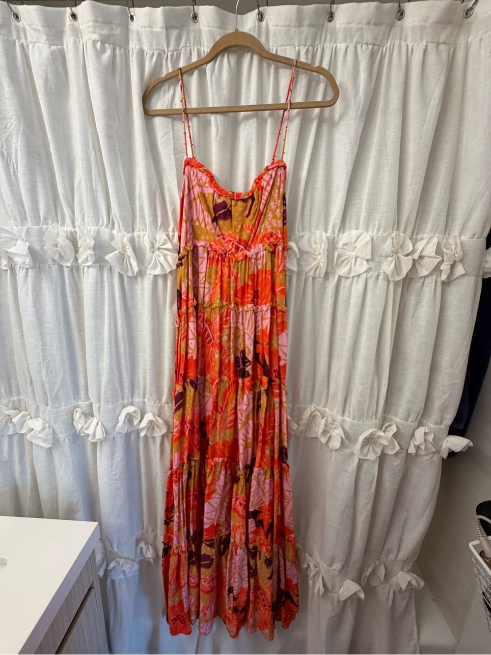 FARM Rio Vibrant Floral Tiered Maxi Dress in Orange, Pink and Yellow